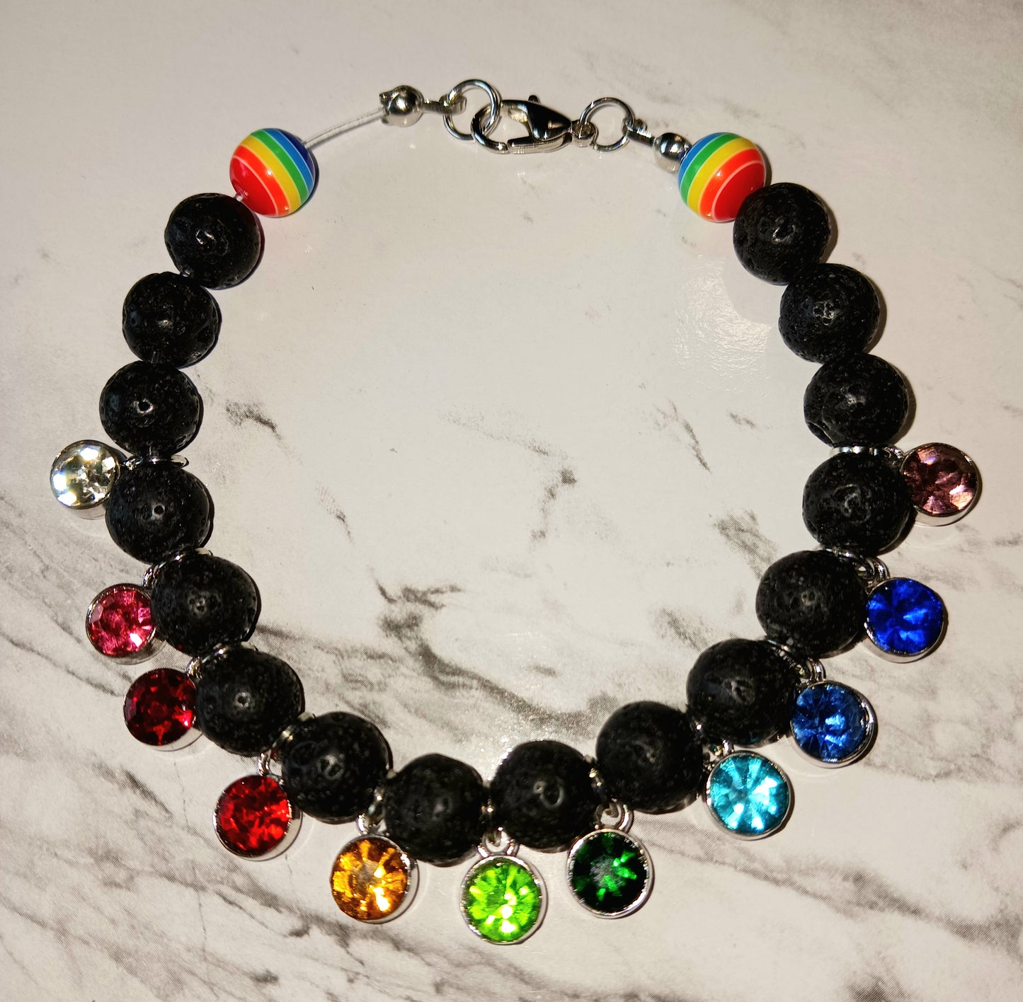 Black Lava/Rainbow Rhinestone Bracelet