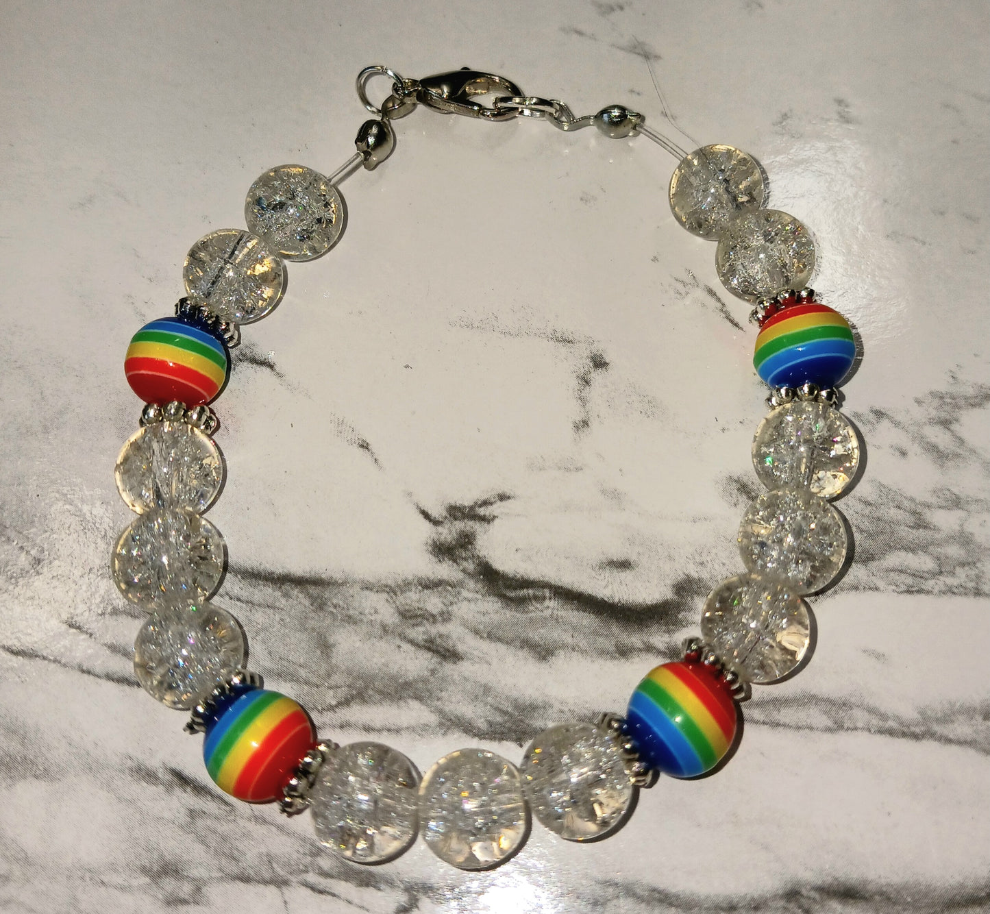 Rainbow/Clear Crackle Bracelet