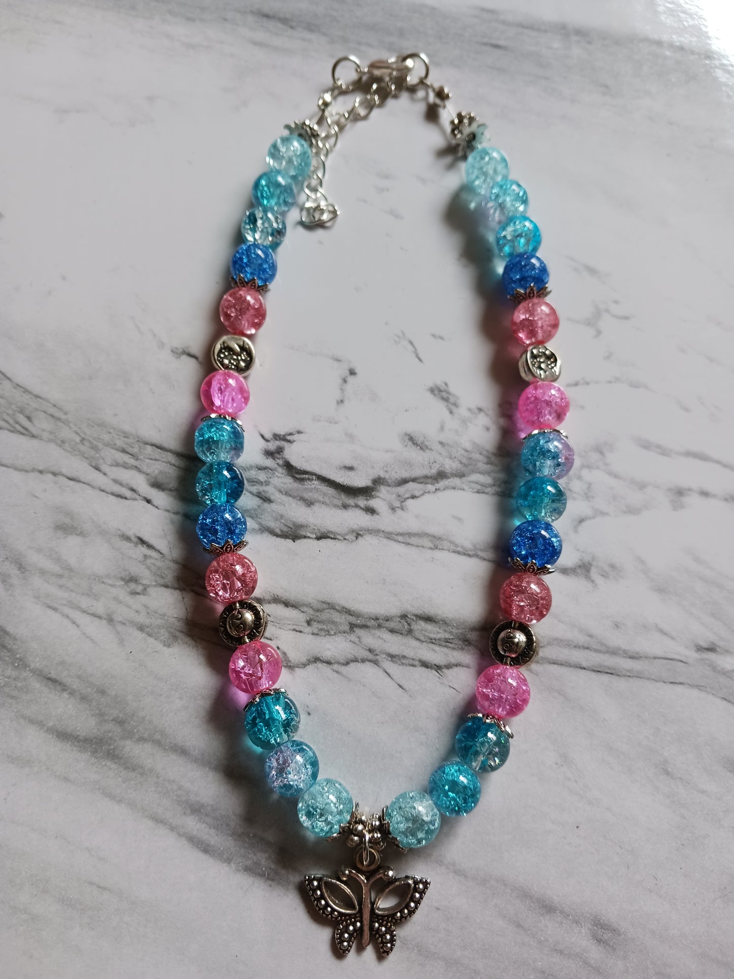 Pink/Blue Choker Style Butterfly Necklace