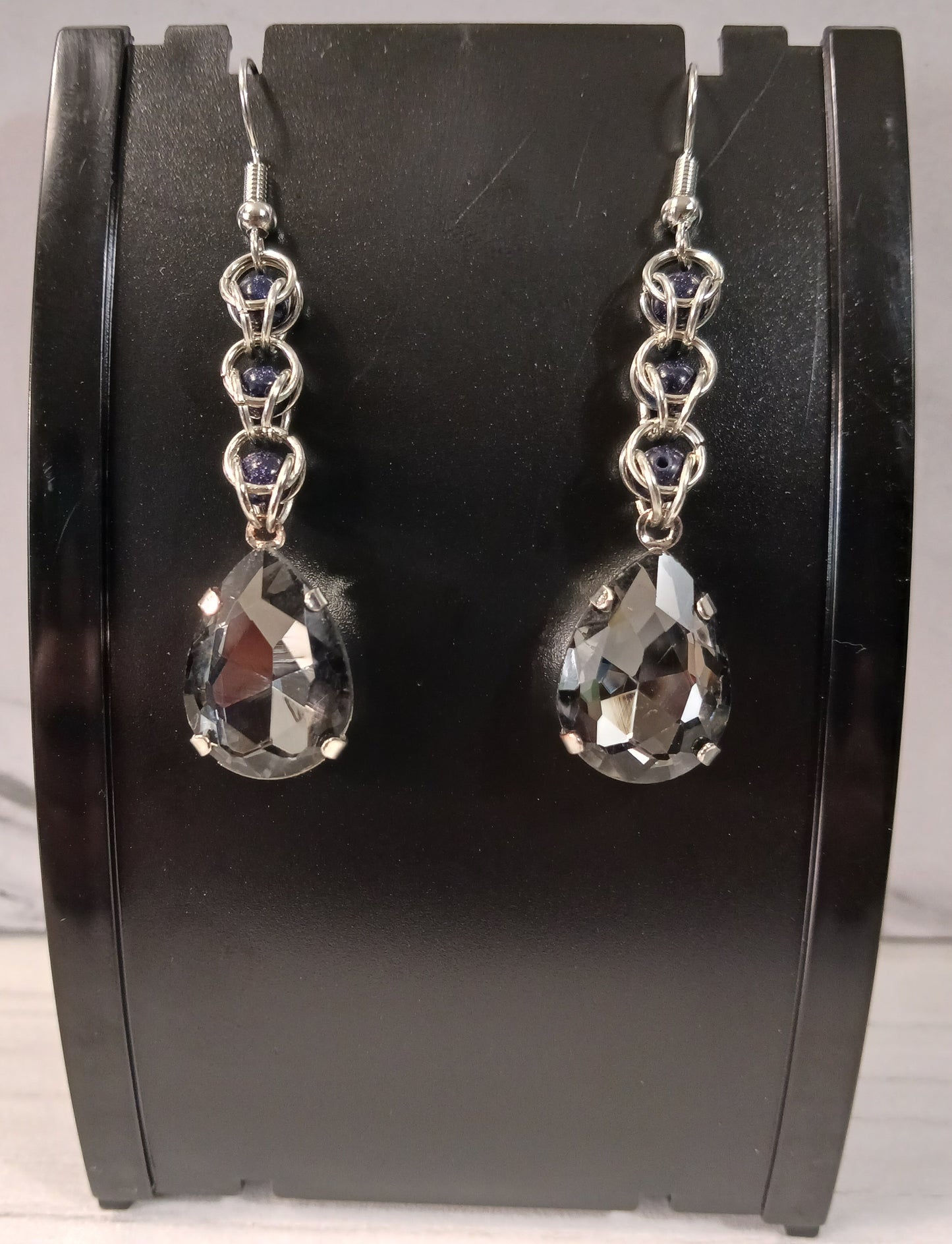 Black Teardrop Crystal Captured Bead Earrings