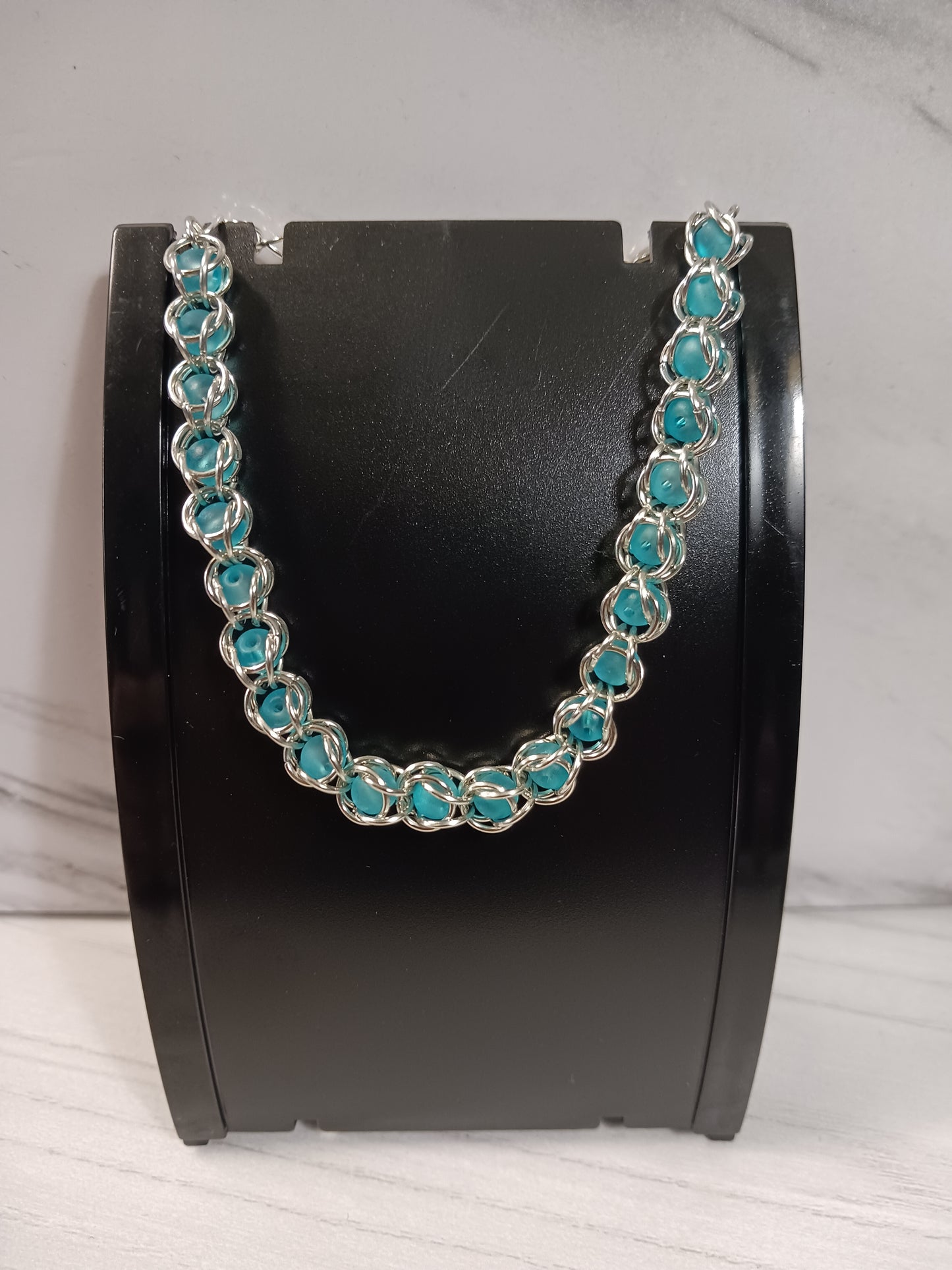 Blue Frosted Captured Bead Bracelet