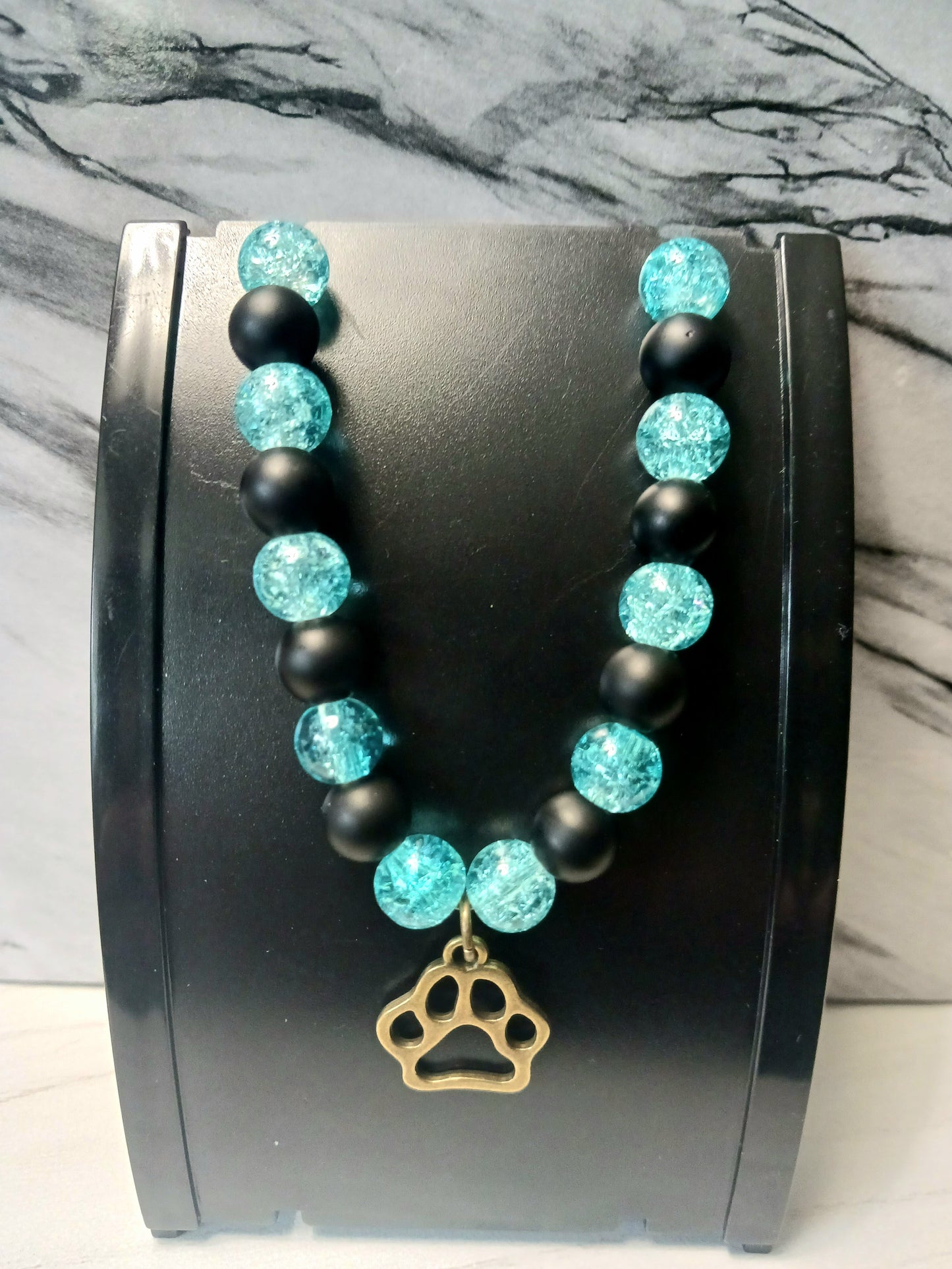 Black /Blue Paw Print Bracelet