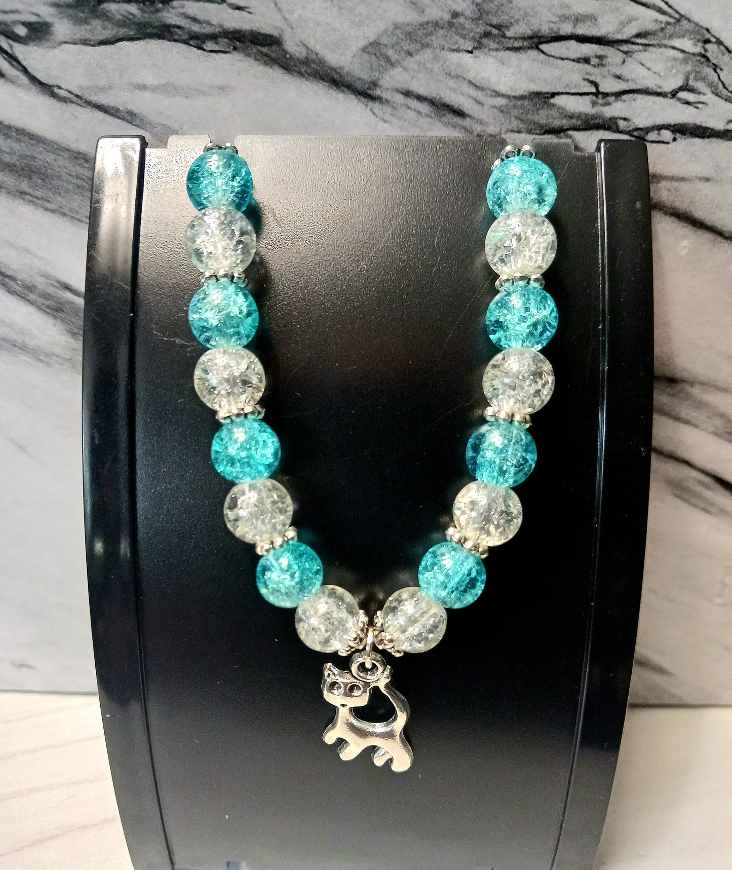 Light Blue/Clear Cat Charm Bracelet