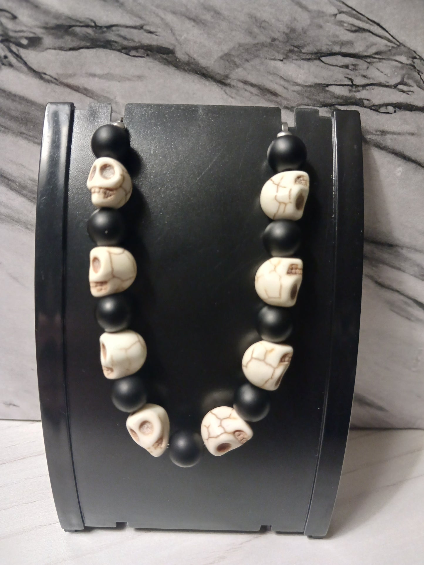 White Skull/Black Onyx Bracelet