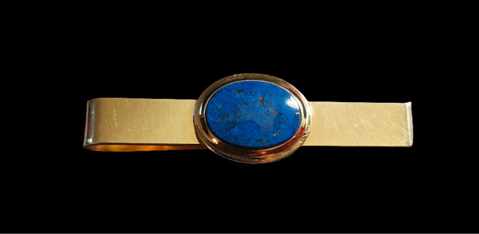 12 KT Gold Filled Tie Clip with Lapis Lazuli Cabochon