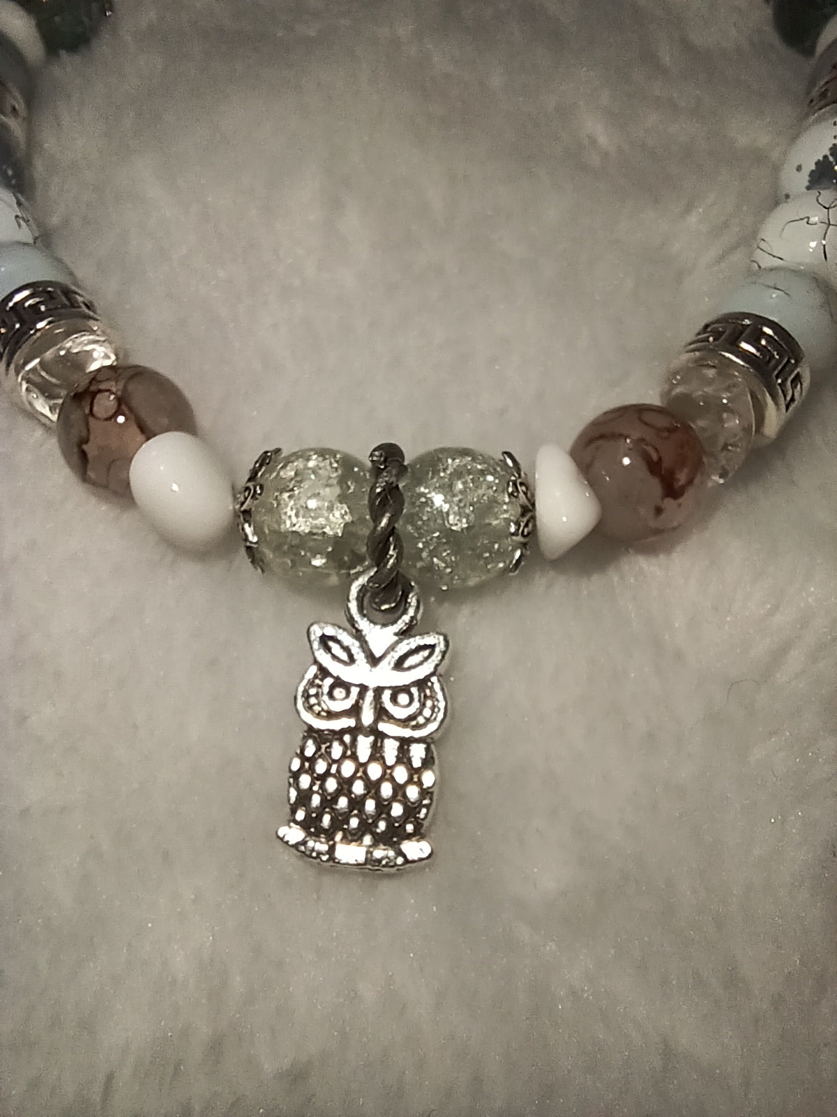White/Grey Beaded Bracelet with Charm