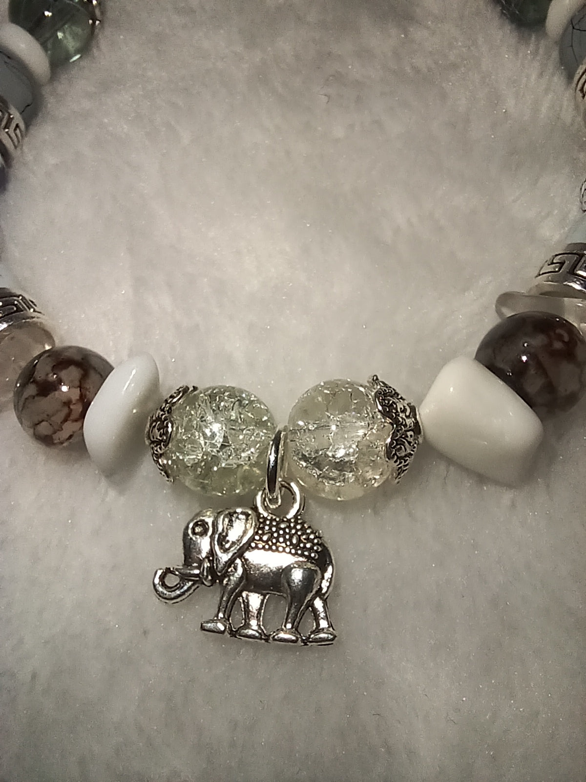 White/Grey Beaded Bracelet with Charm