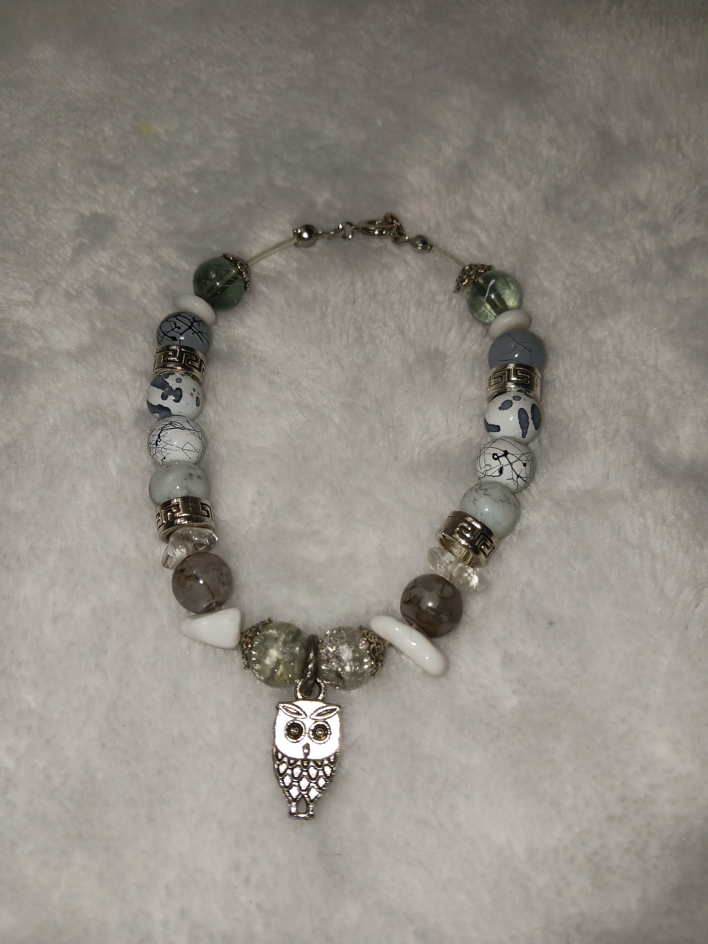 White/Grey Beaded Bracelet with Charm
