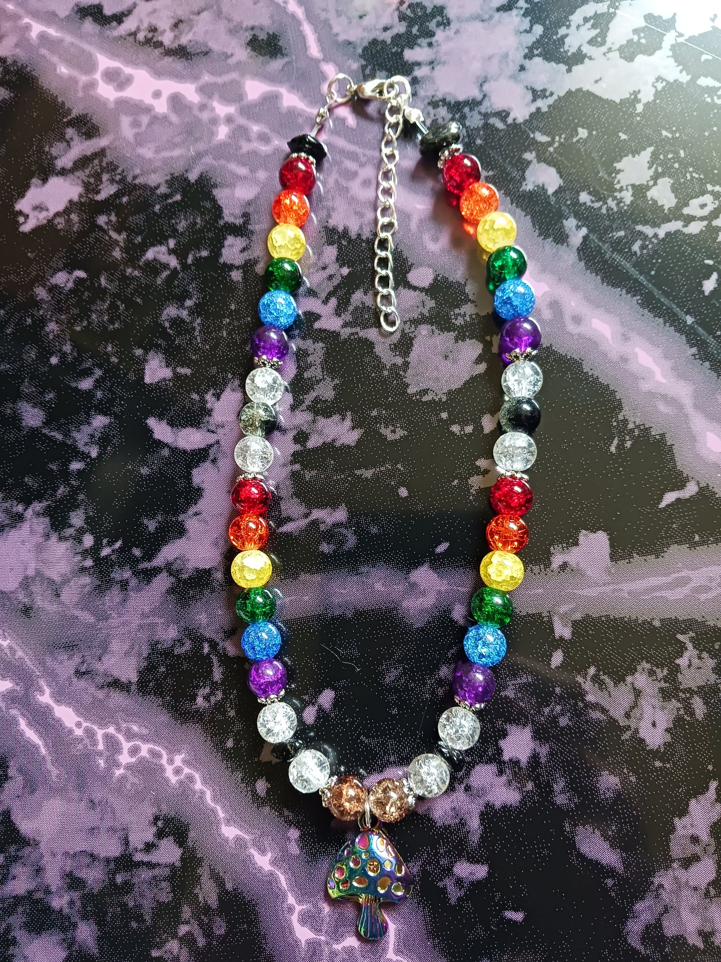 Rainbow Mushroom Charm Necklace