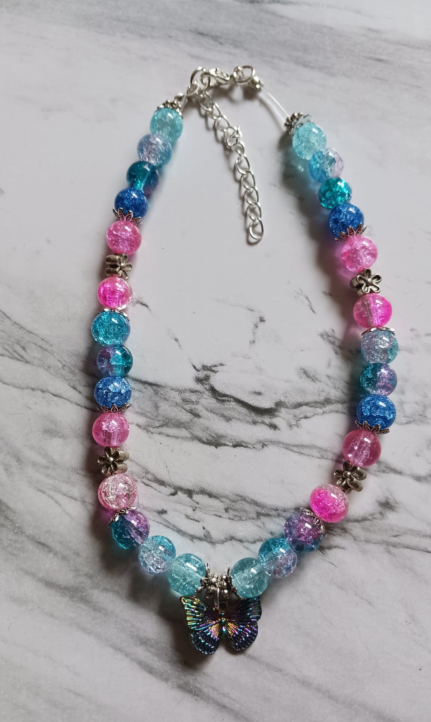 Pink/Blue Choker Butterfly Necklace