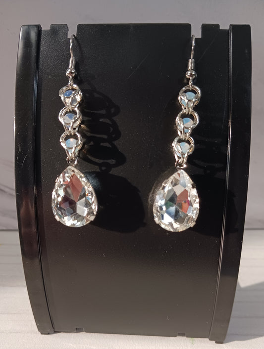 White Crystal Teardrop Captured Bead Earrings