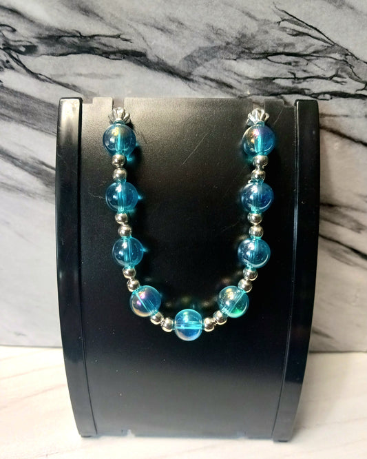 Clear Blue Pearlescent/Silver Bracelet