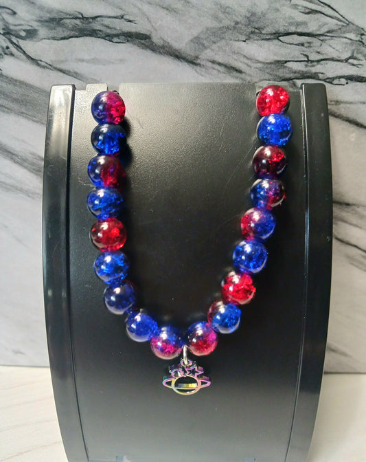 Dark Blue/Red Planet and Star Charm