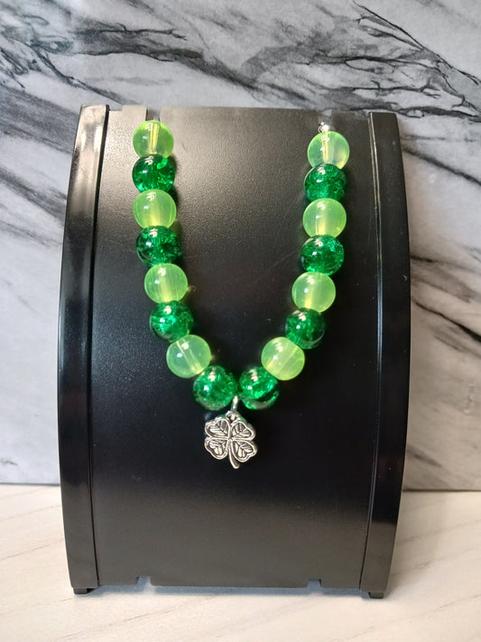 2 Toned Green 4 Leaf Clover Charm Bracelet
