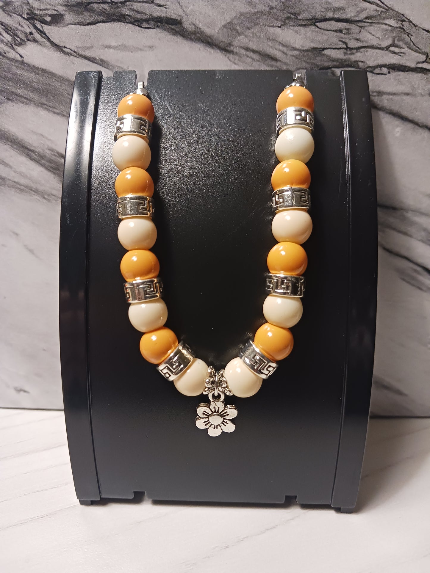 Pastel Orange/Tan Flower Charm Bracelet