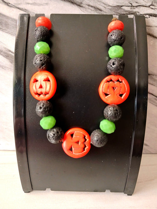 Black Lava/Glass/Reconstituted Stone Pumpkins Bracelet